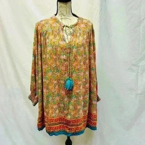 Natural Life V Neck Long Sleeve Mini Dress or Blouse size Medium - Picture 4 of 8